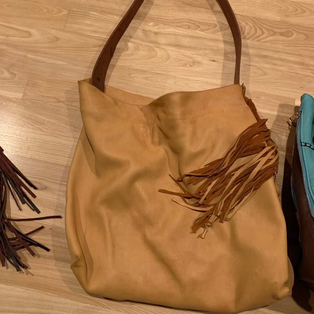 Mustard leather fringe purse